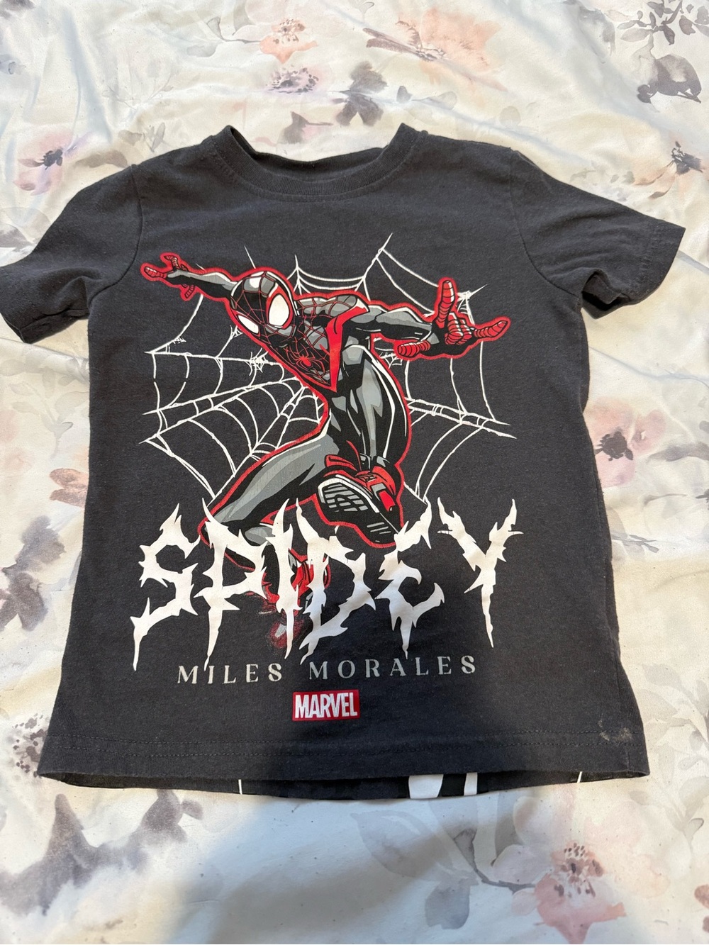 Spiderman Black Tee with Red & White Miles Morales Graphic